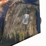 Large abstract depiction of Yosemite in muted earth tones on acrylic glass, ideal for dining room art.