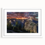Abstract art print of Yosemite scenery in muted green and blue tones, framed with a white mat.