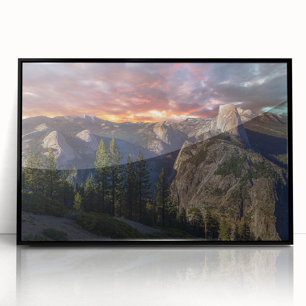 Large abstract wall art depicting Yosemite in muted earth tones on a framed acrylic, suitable for modern art wall decor.