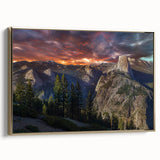 Framed canvas of Yosemite landscape in muted earth tones, ideal for bedroom wall art.