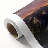 Art deco poster of Yosemite scenery on rolled canvas, featuring soft pastel shades, ideal for nursery wall art.