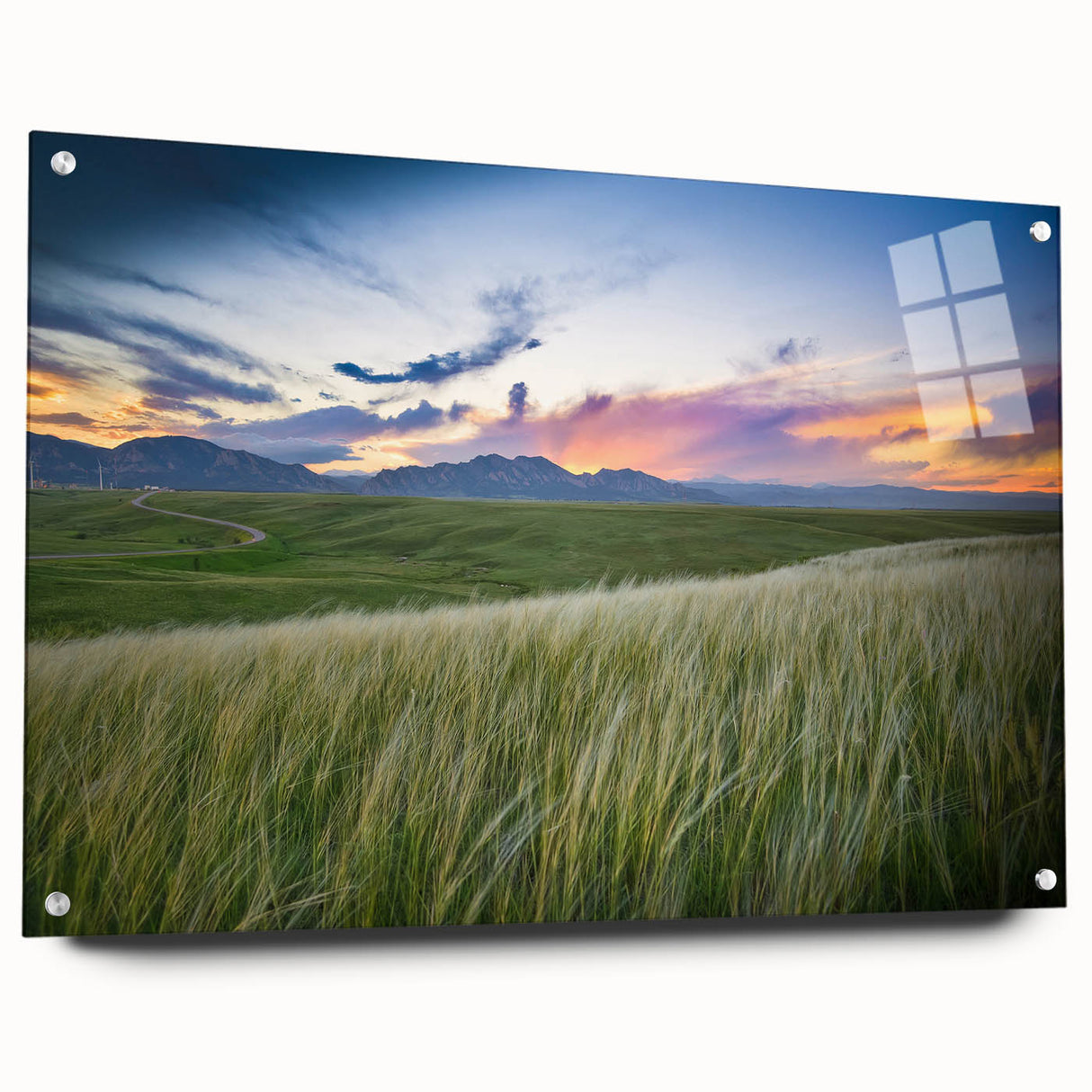 Acrylic print of a Boulder, Colorado landscape in muted earth tones, ideal for dining room decor.