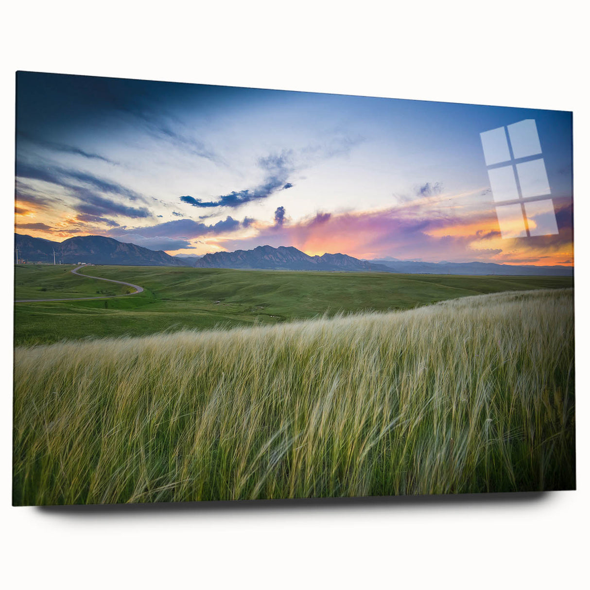Large abstract wall art featuring a Boulder, Colorado landscape in muted earth tones on acrylic glass.