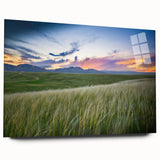 Large abstract wall art featuring a Boulder, Colorado landscape in muted earth tones on acrylic glass.