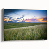 Landscape painting of Boulder, Colorado on a framed canvas, featuring colorful art with black borders.