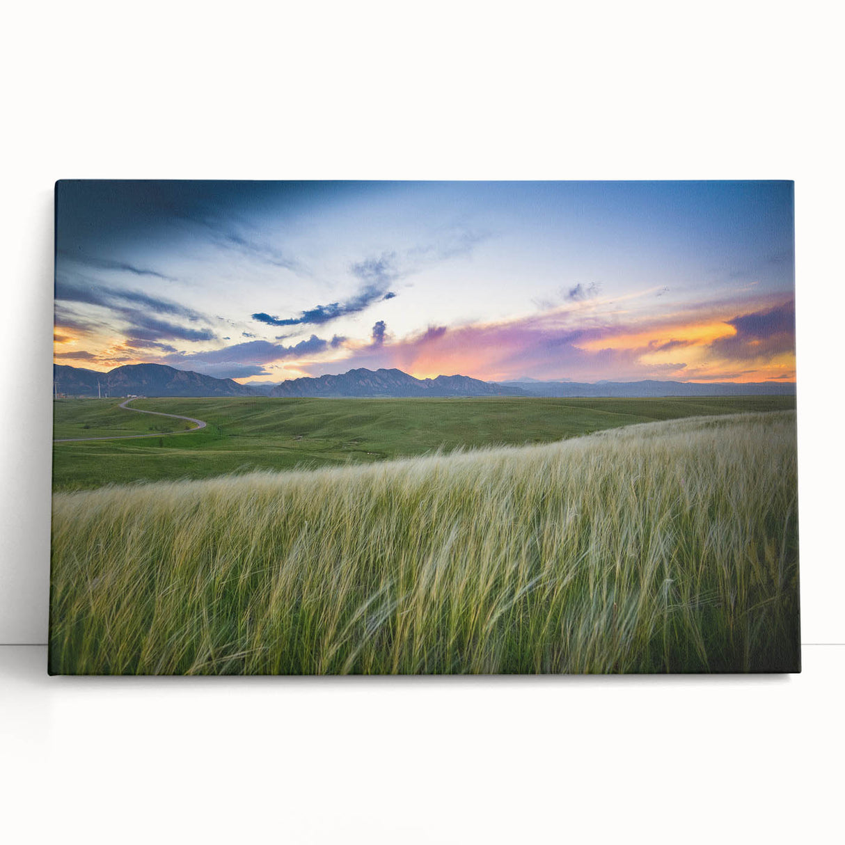 Black and white photograph of Boulder, Colorado scenery on stretched canvas, ideal for kitchen wall art.