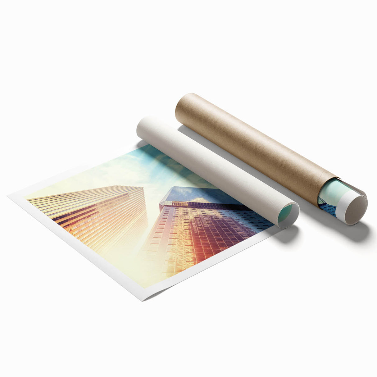 Rolled print of Denver scenery in muted earth tones, ideal for classy bathroom wall art.
