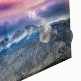 Large abstract depiction of Pikes Peak in muted earth tones on acrylic glass, suitable for dining room art.