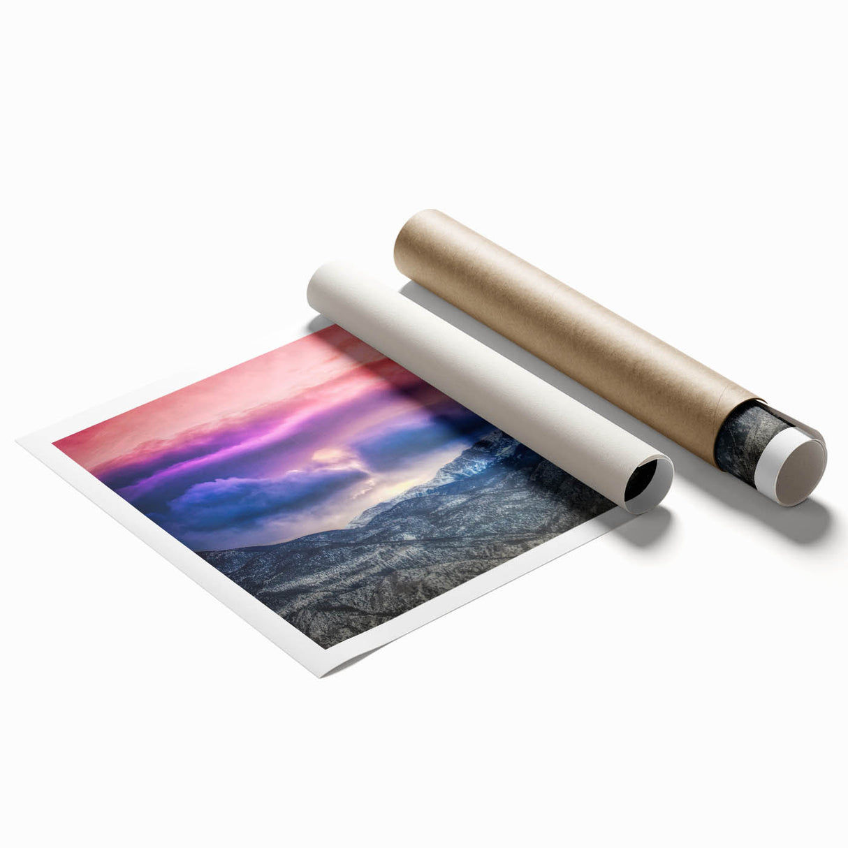 Extra large rolled print of Pikes Peak with muted earth tones, ideal for classy bathroom wall art.