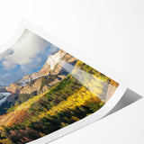 Extra large wall art of the Rocky Mountains in Colorado, depicted in muted earth tones on a rolled canvas.