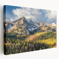 Rocky Mountains landscape on large stretched canvas, featuring natural green and brown tones, suitable for kitchen wall art.