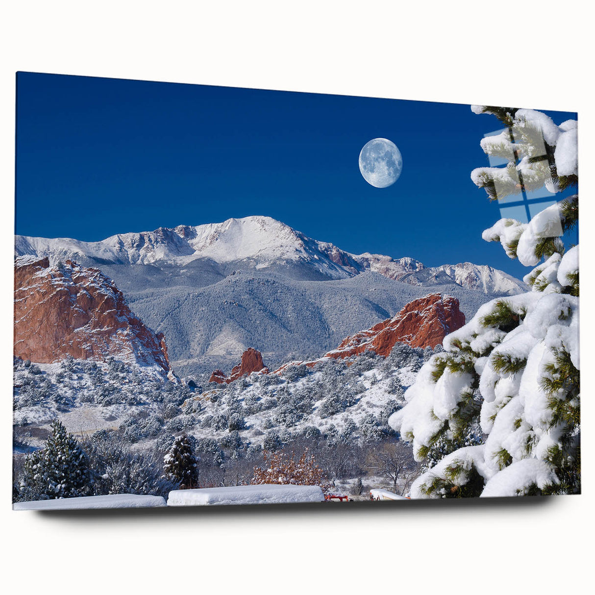 Acrylic print of Colorado Springs landscape in muted earth tones, suitable for bedroom or dining room decor.