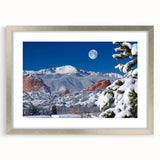 Textured abstract art print of Colorado Springs in muted earth tones, framed with a silver mat, suitable for bedroom decor.