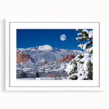 Abstract art print of Colorado Springs in muted earth tones on a framed white mat, suitable for bedroom or dining room decor.