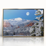 Mid-century modernist acrylic print of Colorado Springs with muted green and gold tones, ideal for modern art wall decor.