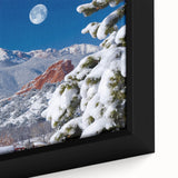 Extra large framed canvas featuring a textured depiction of Colorado Springs in black with colorful accents.