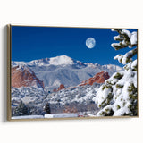 Framed canvas of Colorado Springs landscape in muted gold and black tones, suitable for bedroom wall art.