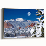 Landscape art painting of Colorado Springs on a framed canvas, featuring colorful art in a vintage poster style.