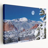 Scenic view of Colorado Springs on stretched canvas, featuring earthy green and brown tones, ideal for kitchen wall art.