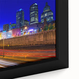 Extra large framed canvas featuring a textured depiction of a Connecticut scenery in black with colorful art accents.