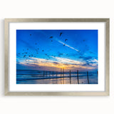 Textured art print of abstract Daytona scenery in silver frame, with muted blue and gray tones, ideal for bedroom art.