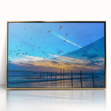 Mid-century modernist Daytona scenery on framed acrylic, featuring muted blue and gold tones.