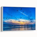 Vintage poster art of Daytona scenery on extra large framed canvas, featuring colorful art on black background.