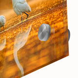 Large abstract depiction of the Everglades in muted green and blue tones on acrylic glass, suitable for dining room art.