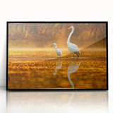 Large abstract wall art depicting the Everglades in muted green and blue tones, framed in black acrylic.