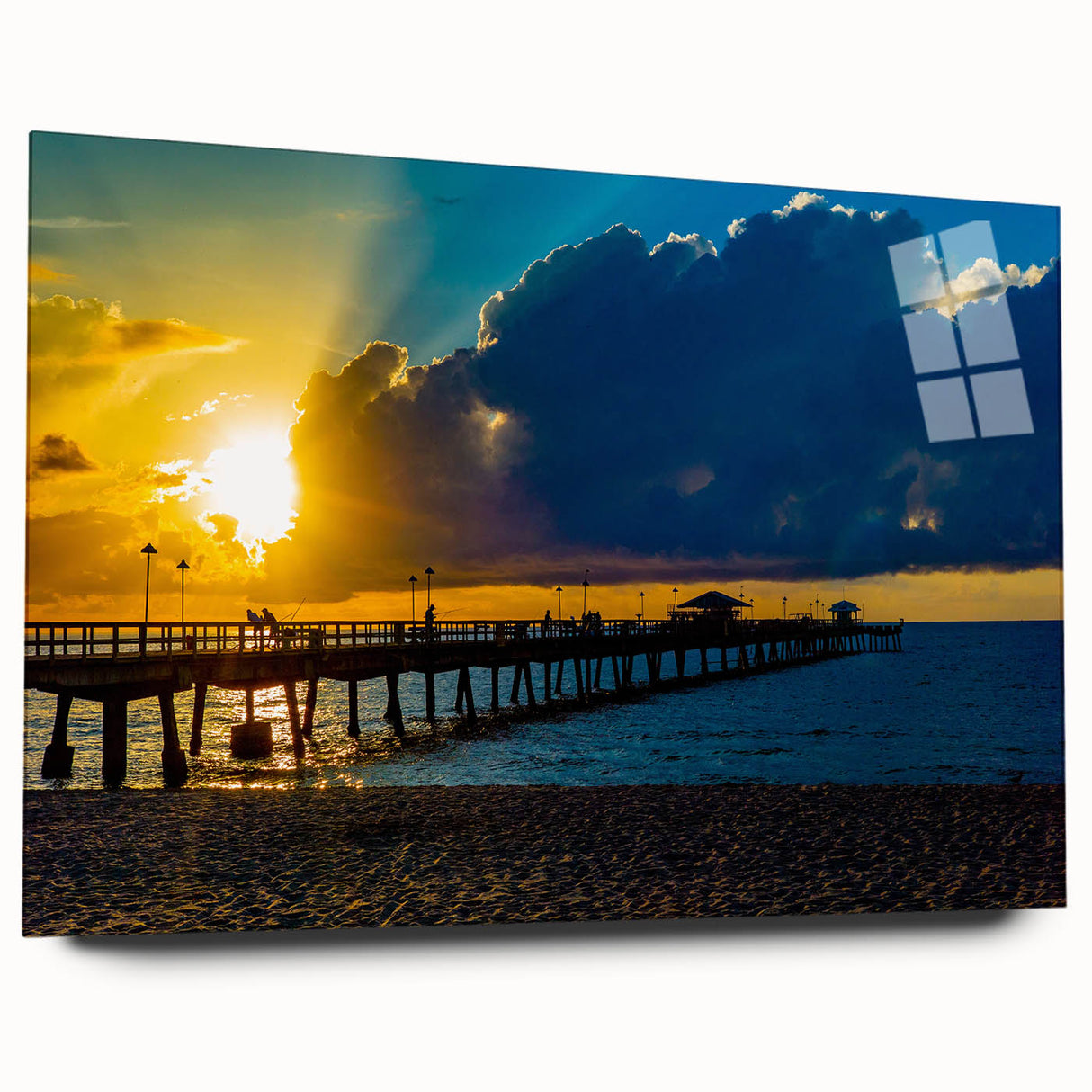 Large abstract wall art of Fort Lauderdale skyline in muted gray and blue tones on acrylic glass.