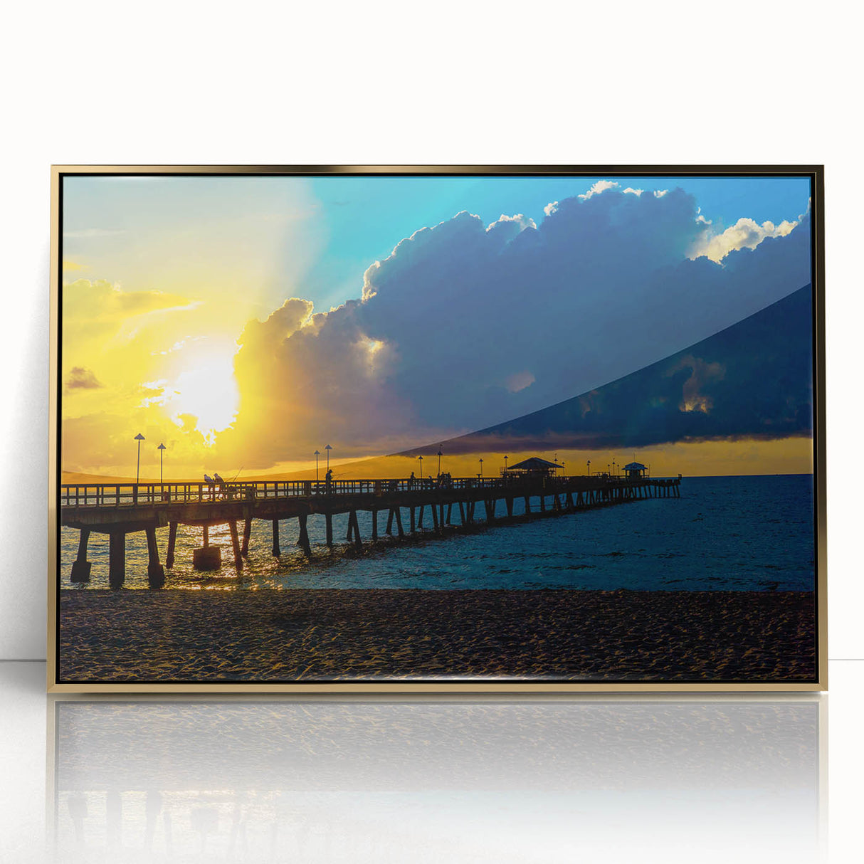 Large art print of Fort Lauderdale skyline in muted gold tones on framed acrylic, suitable for modern art wall decor.