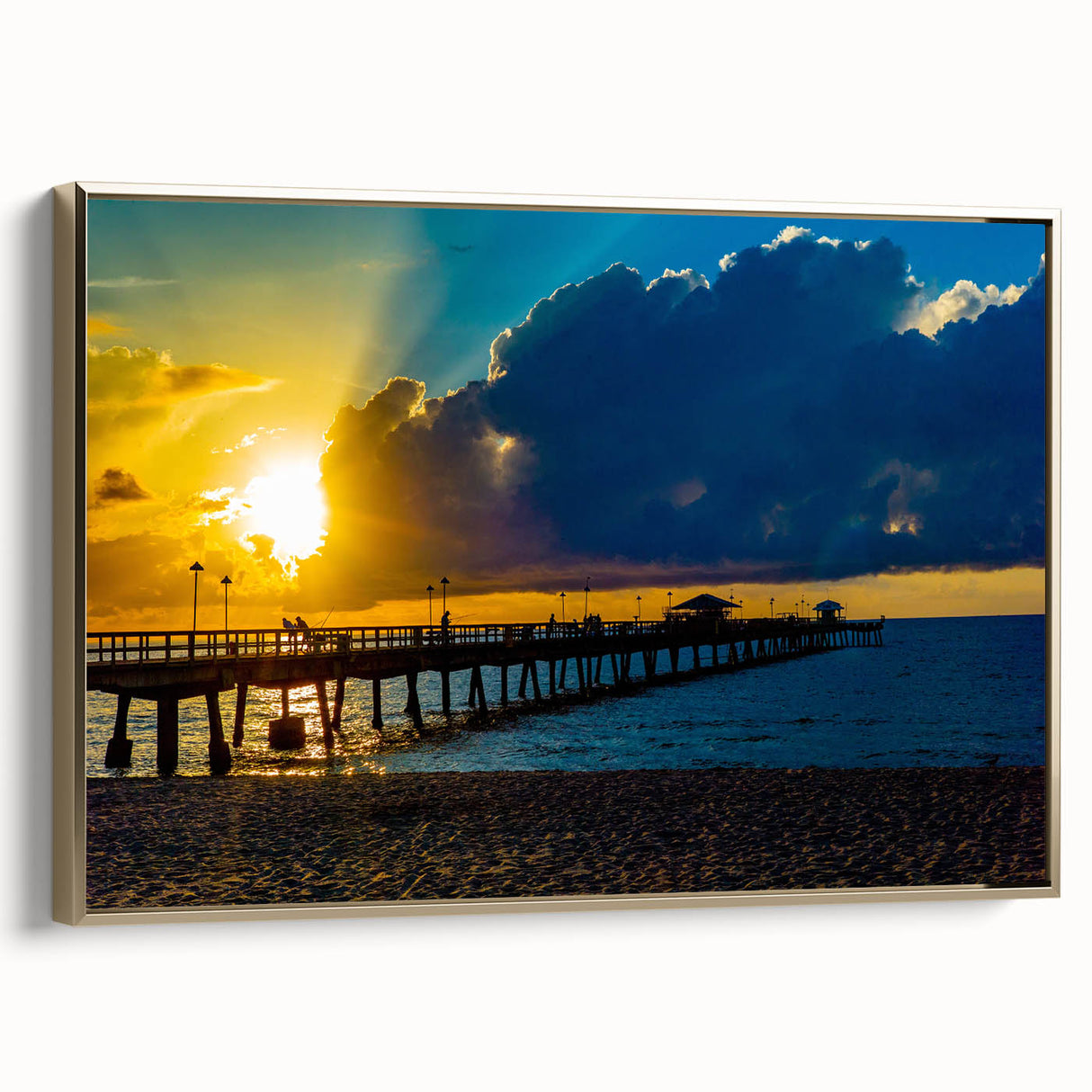 Framed canvas featuring a vintage-style landscape painting of Fort Lauderdale in muted gold and black tones.