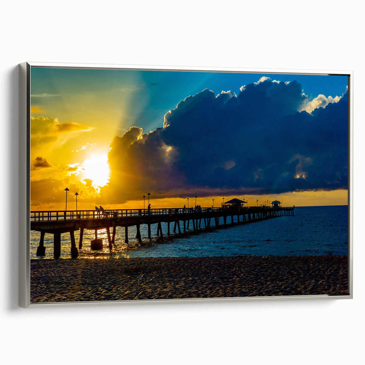 Framed canvas of Fort Lauderdale landscape with vintage poster art style in black and colorful hues.