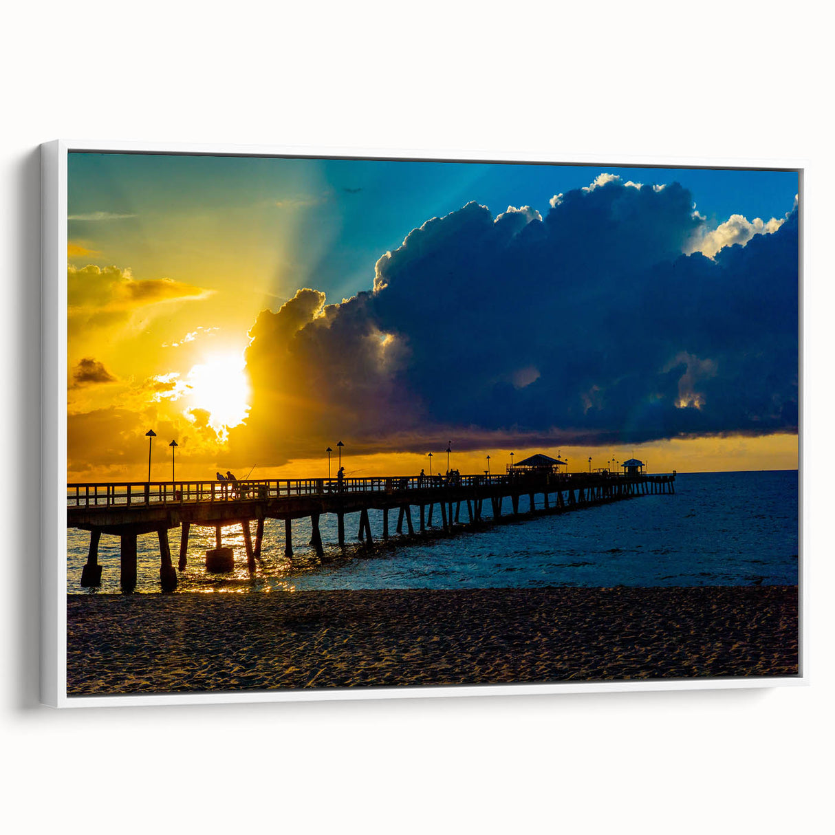 Vintage poster art of Fort Lauderdale scenery on extra large framed canvas, featuring colorful art with black accents.