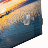 Acrylic print of a large abstract depiction of the Florida Keys in vibrant blue and green tones, ideal for dining room art.