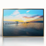Acrylic print of Florida Keys scenery in gold frame, mid-century modernist style, suited for modern art wall decor.