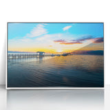 Art deco poster of Florida Keys scenery in pastel shades on white framed acrylic, suitable for modern nursery wall art.