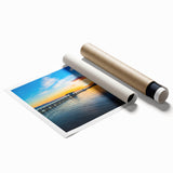 Extra large rolled print of Florida Keys scenery with vivid ocean blues and palm silhouettes.