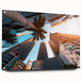 Acrylic print of a large abstract depiction of Miami scenery in vibrant blue and teal shades.