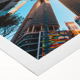 Art deco poster of Miami skyline in pastel shades on rolled canvas, suitable for dining room wall.