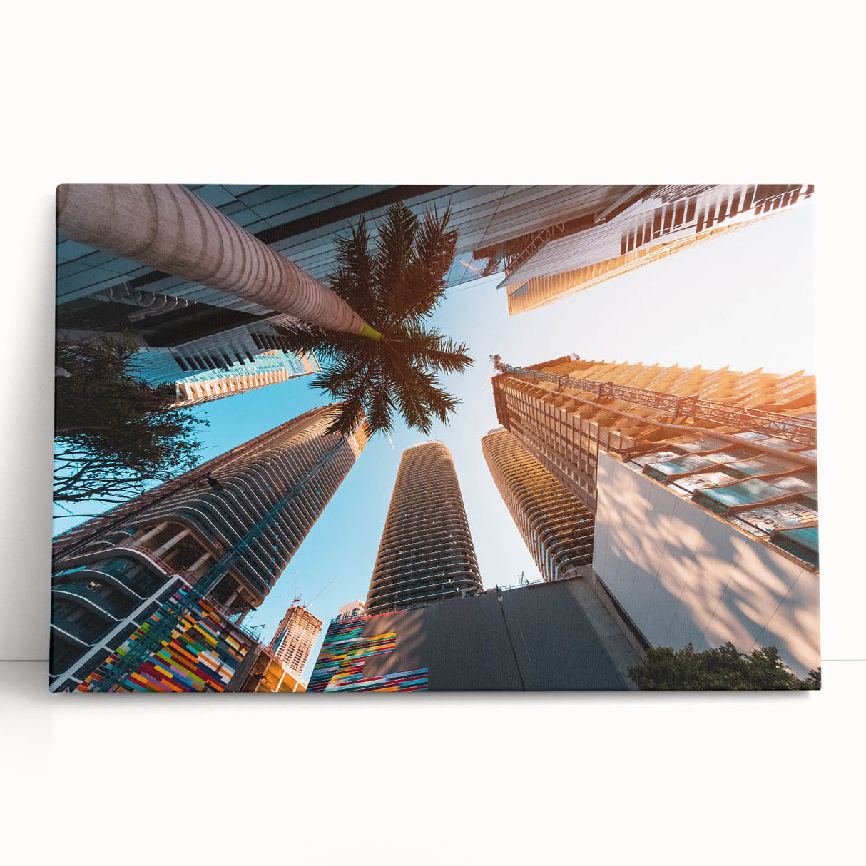 Black and white photograph of Miami skyline on stretched canvas, ideal for kitchen wall art or bedroom ambiance.