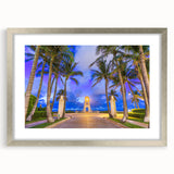 Textured abstract art print of Palm Beach with a silver frame, ideal for bedroom wall decor.