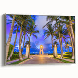 Framed canvas of a vintage-style Florida Palm Beach landscape painting with vibrant colors and black accents.