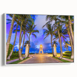 Vintage poster art of Palm Beach with colorful palette on extra large framed canvas, suitable for living room decor.