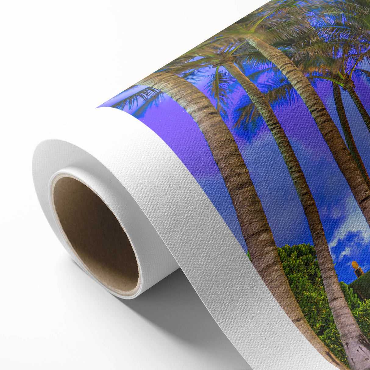 Art Deco style poster of Palm Beach with pastel shades on rolled canvas, ideal for nursery wall art.