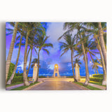 Black and white photographic print of Palm Beach on stretched canvas, suited for kitchen wall art.