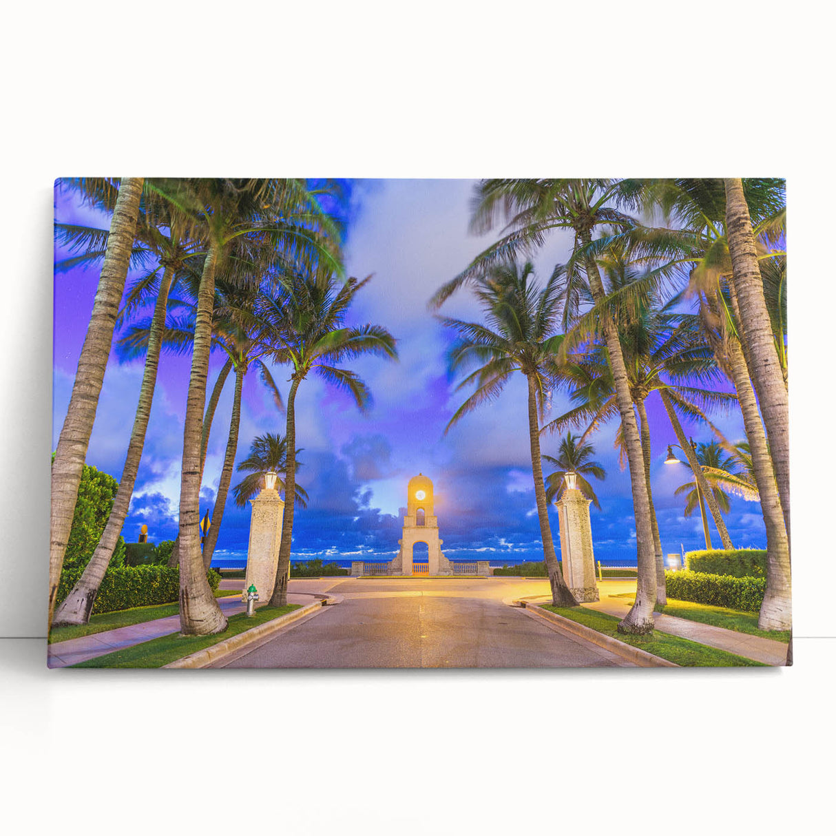Black and white photo of Palm Beach on stretched canvas, ideal for kitchen wall art or bedroom ambiance.