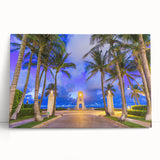 Black and white photo of Palm Beach on stretched canvas, ideal for kitchen wall art or bedroom ambiance.