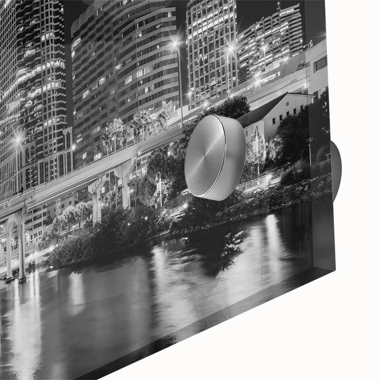 Large abstract wall art depicting Tampa scenery in mid-century modernist style on acrylic glass, ideal for dining room art.