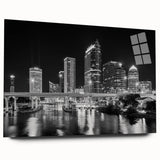 Acrylic print of a large abstract depiction of Tampa, featuring vibrant blue and green hues.